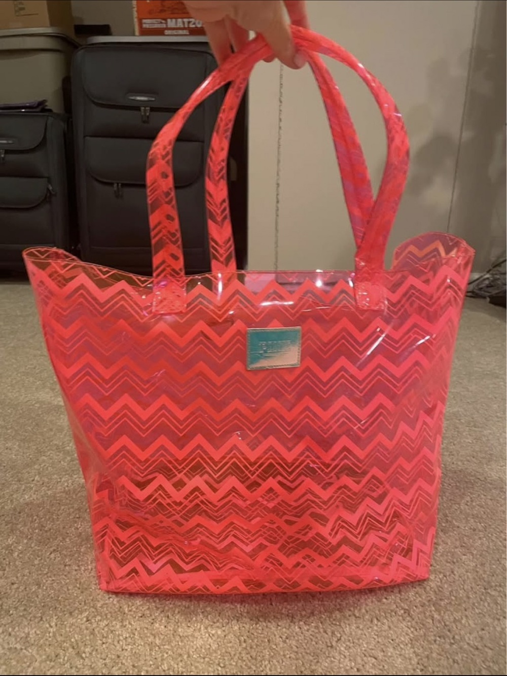 Victoria's Secret Clear Chevron Tote in Bright Pink
